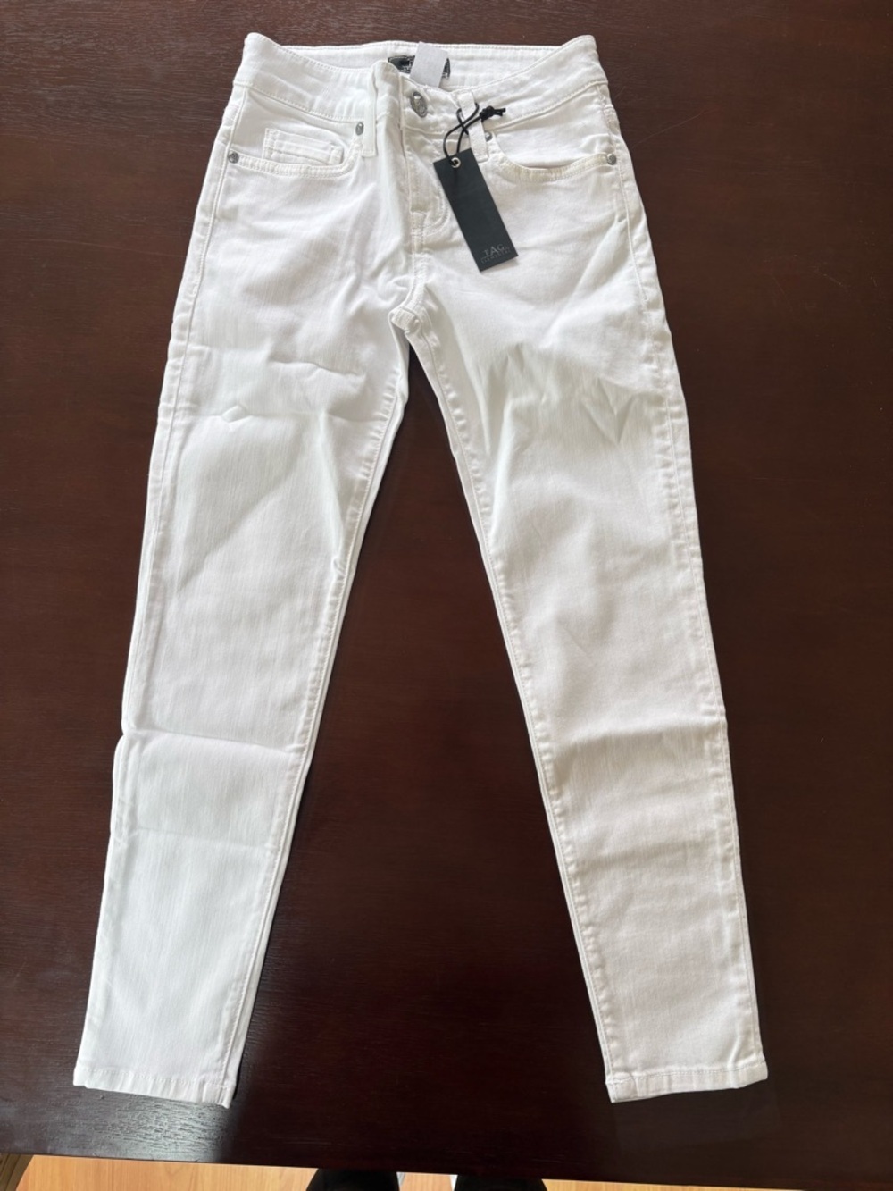 Tag White Slim Jeans with Black Brand Patch